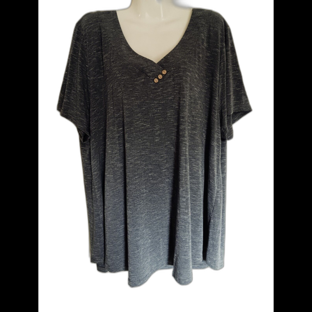 Folunsi Womens Size Gray Blue Heathered Short Sleeve Pullover Blouse, 3X